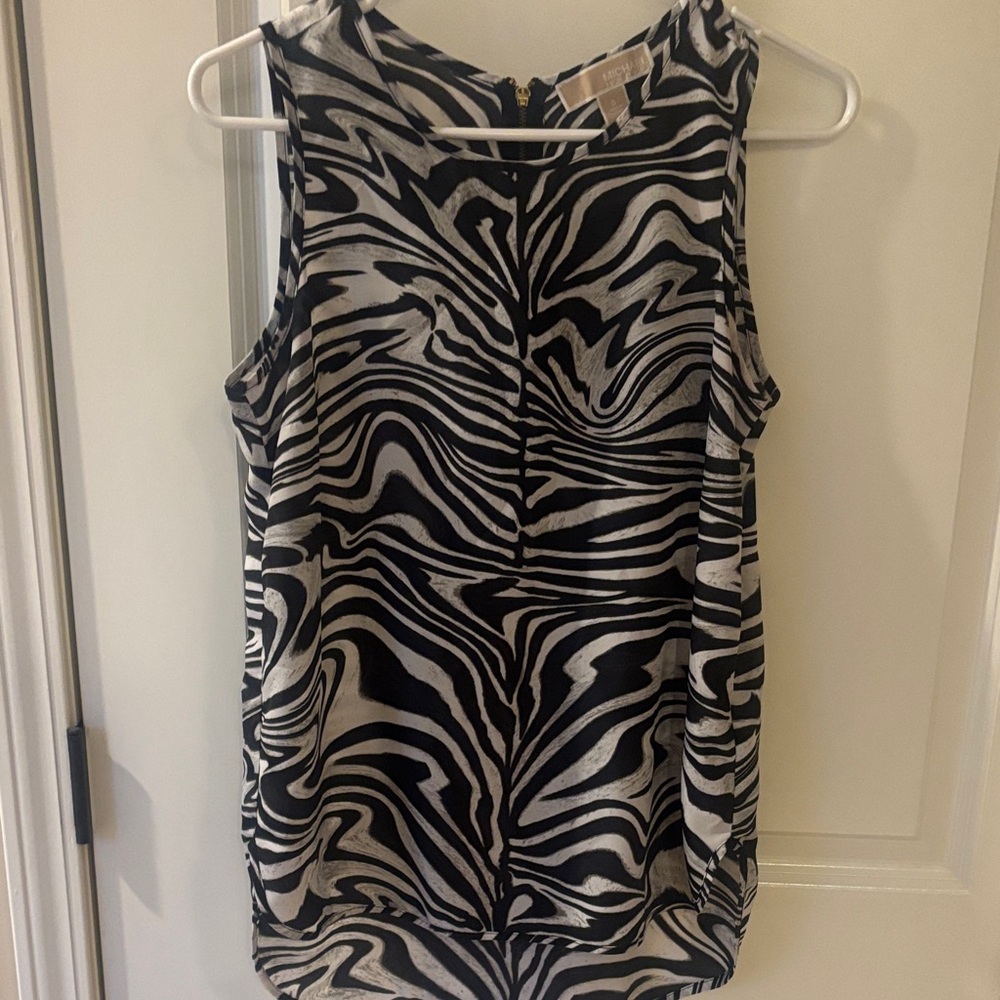 Michael Kors Sleeveless Zebra Print Top - Black & White